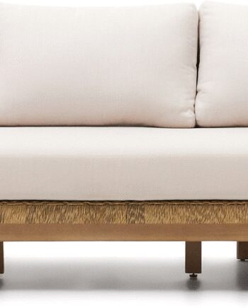 Udendørs Personers Lounge Sofa Kave Home Xoriguer Massivt Eukalyptustræ   Aluminium Med Beige Aftagelige Hynder