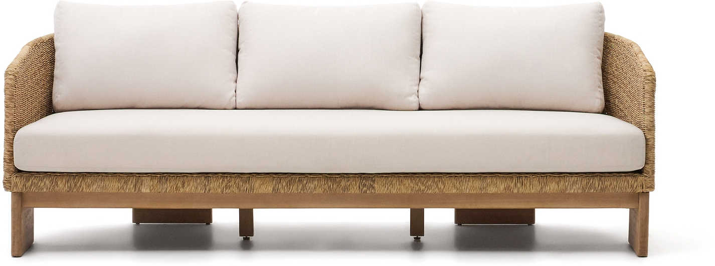 Udendørs Personers Lounge Sofa Kave Home Xoriguer Massivt Eukalyptustræ Aluminium Med Beige Aftagelige Hynder