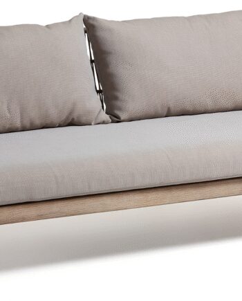 Udendørs Personers Sofa Kave Home Belleny Massivt Eukalyptustræ Med Puder Madras Bestandig Beige Natur Grå