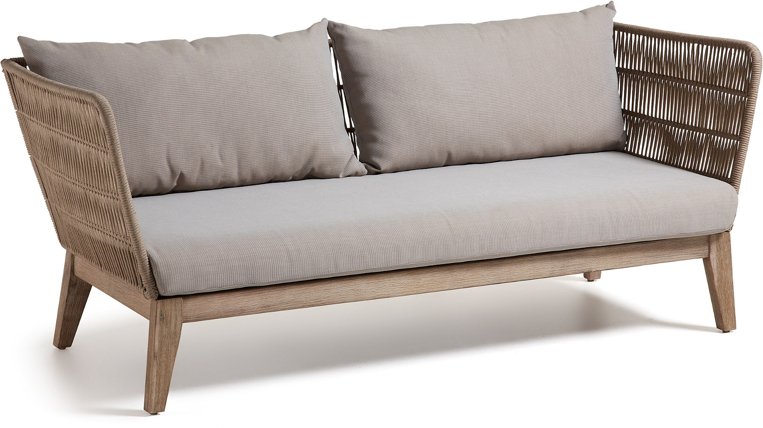Udendørs Personers Sofa Kave Home Belleny Massivt Eukalyptustræ Med Puder Madras Bestandig Beige Natur Grå