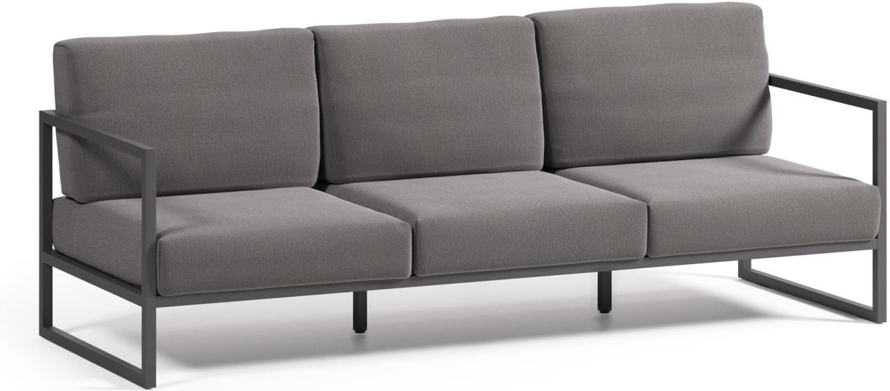 Udendørs Personers Sofa Kave Home Comova Sort Aluminium Vejrbestandig Nordisk Loungesofa Med Oeko Tex Crevin Stof