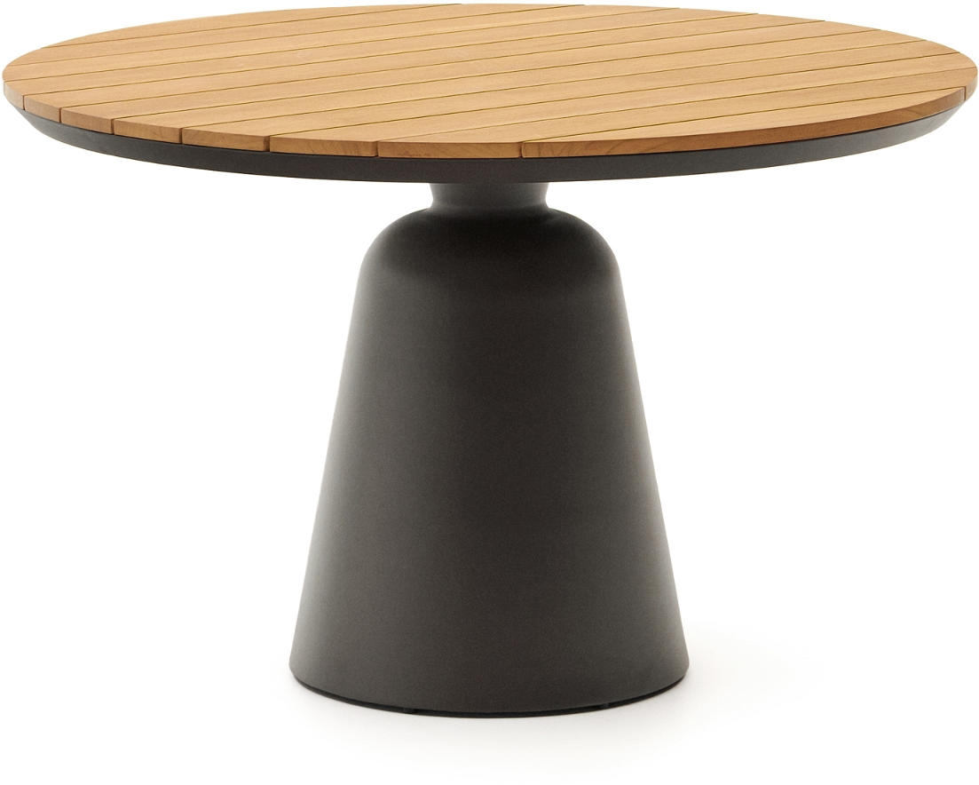 Udendørs Rundt Spisebord Kave Home Tudons ø120 Grafit Aluminium Olieret Fsc Teak