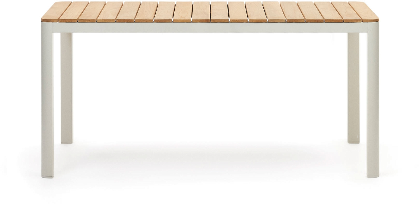 Udendørs Spisebord Kave Home Bona Teak Aluminium Hvid Natur 163x90