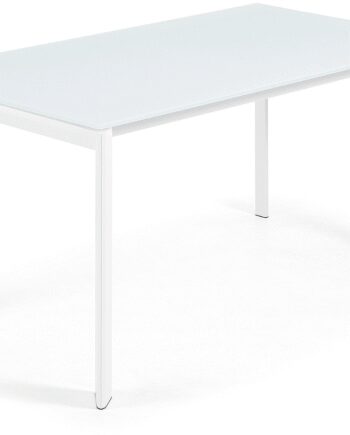 Udtræks Spisebord Kave Home Axis 160 220 Hvidt Hærdet Glas Pulverlakerede Stålben