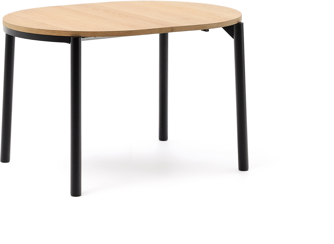 Udtræksbord Rundt Spisebord Kave Home Montuiri ø120 200 Mdf Stål Natur Sort