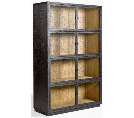 Vitrineskab Egetræ Glas H185 Antik Sort Børstet