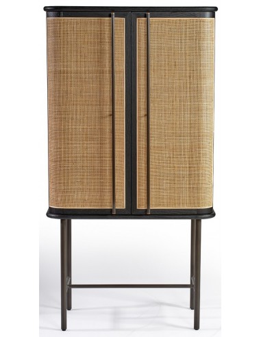 Vitrineskab Egetræ Rattan H170 Sort Natur