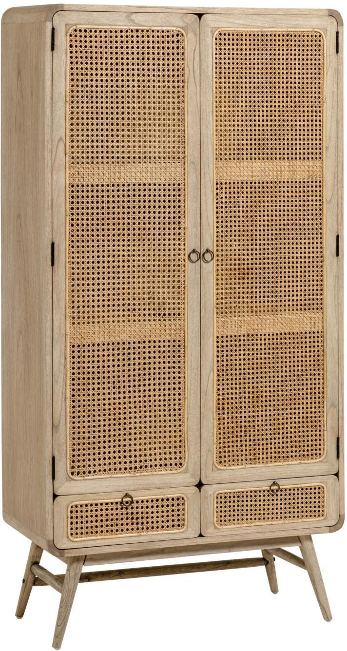 Vitrineskab Kave Home Nalu Natur Massiv Minditræ   Håndflettet Rattan H175xb40xl90