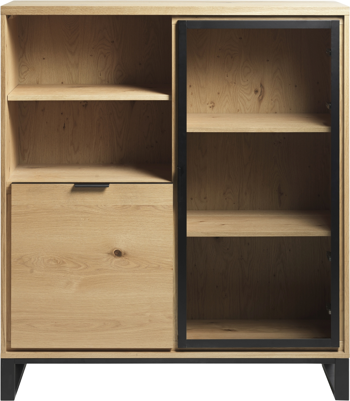 Vitrineskab Nordique Design Livorno Natur Sort Egetræ   Metal H139xb42xl123