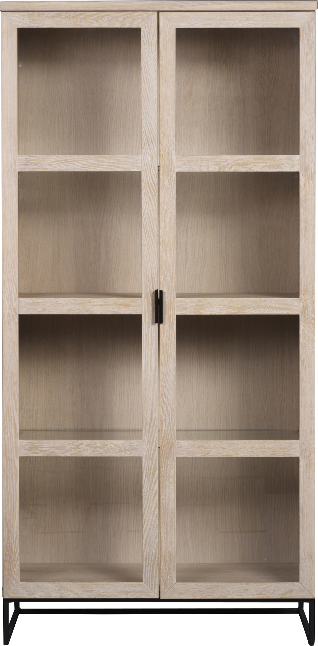 Vitrineskab Rowico Everett Hvidkalket Egetræ Med Sort Metalbund H195xb95xd41 Fsc Certificeret Glaslåger Softclose